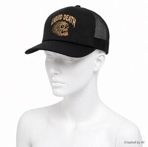 Liquid Death Hat Cap Snap Back Black Gold Trucker Mesh Murder Your Thirst Mens
